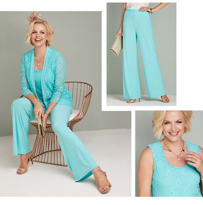 Three Piece Lace Trim Trouser Set - LO031